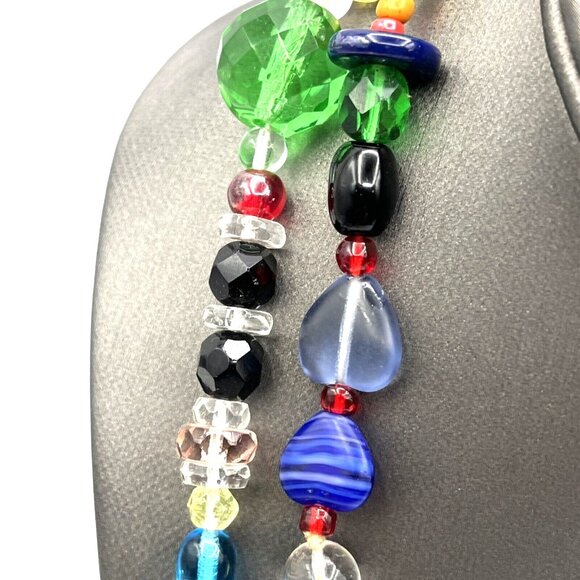 Vintage Uranium Glass Necklace Czech Glass Long Necklace  27" - Picture 7 of 12